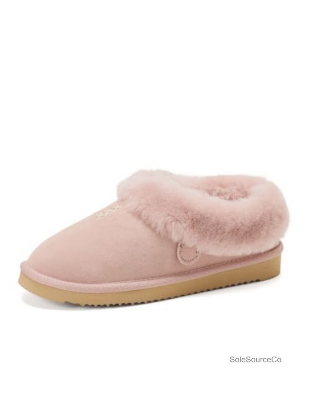 Genuine Shearling Suede Scuff Slippers with Memory Foam Indoor/Outdoor Slip-On